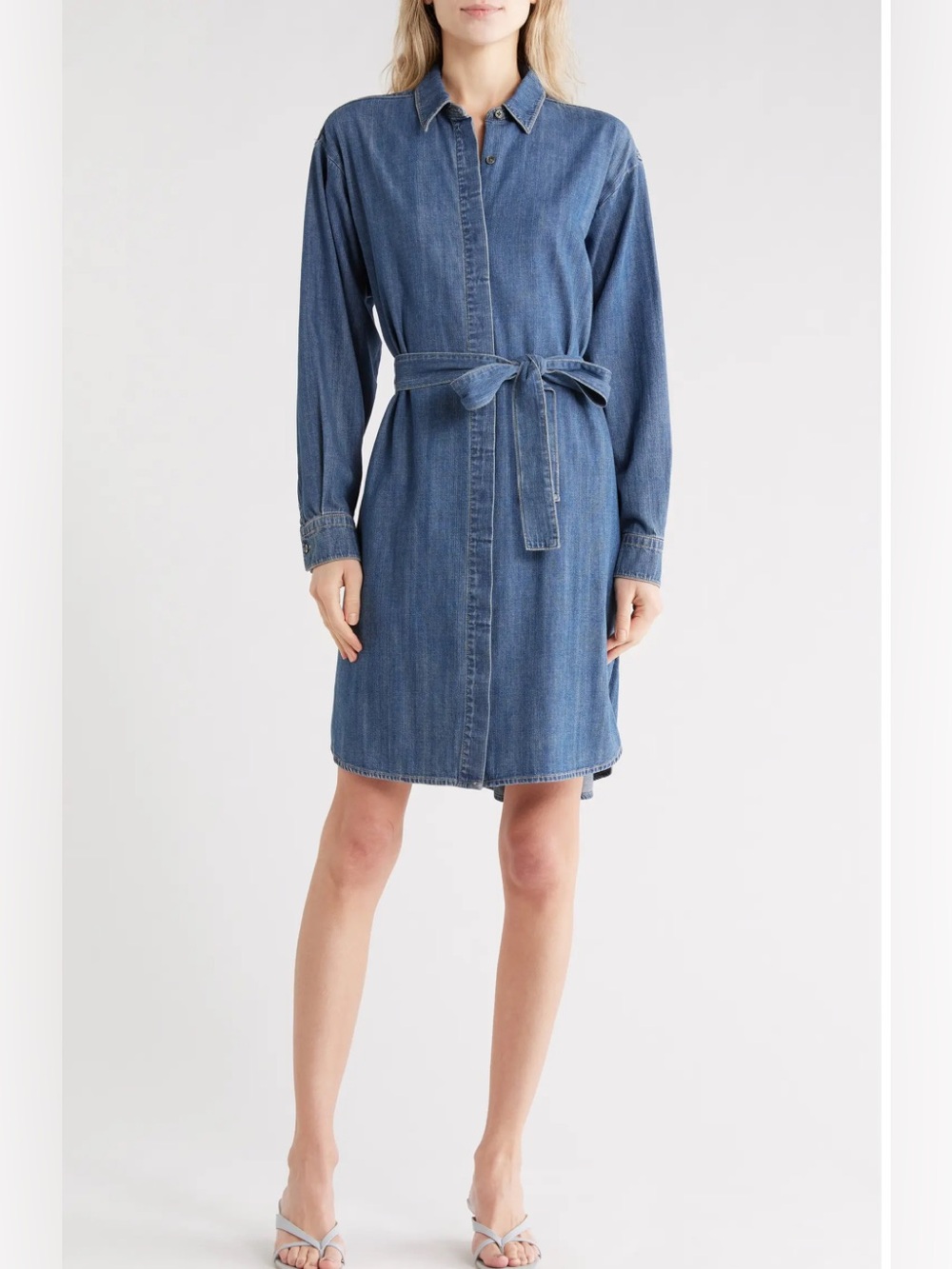 James Perse Denim Shirt Dress with Tie Waist - Blue